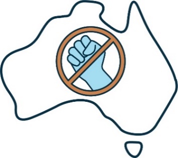 A map of Australia. On it is a fist, with a circle and a line through it. 