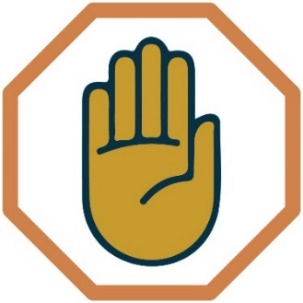 A prevention symbol, showing a hand held to say stop. 