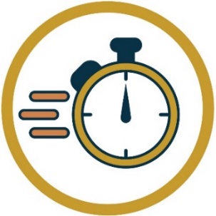 An early intervention symbol, showing a clock with speed lines.