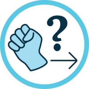 A response icon, showing a violence symbol, with an arrow pointing from it, and a question mark above the arrow. 