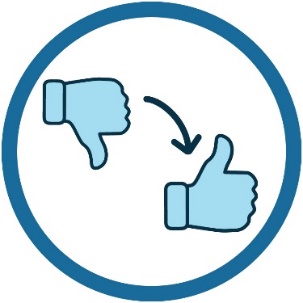 A recovery and healing icon, showing thumbs down icon becoming a thumbs up icon. 