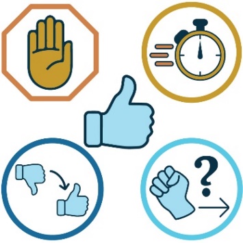 A thumbs up icon next to icons of the four domains. The prevention icon, the early intervention icon, the response icon, and the recovery and healing icon. 