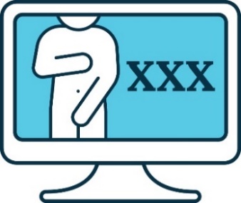 A computer with an icon of someone covering their sexual body parts. There are the letters XXX.