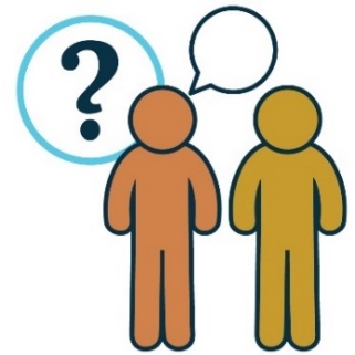 An icon of two people talking, with a question mark next to one of them. 