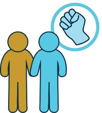 Two people holding hands. There is a violence icon above them. 