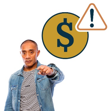 A person pointing at you. There is a money icon with a warning symbol. 