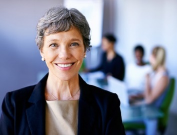 A woman in a suit.