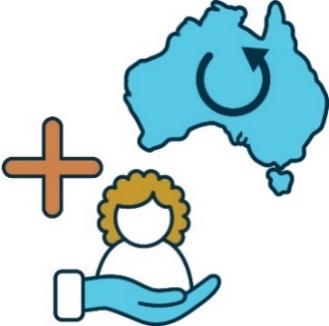 A support icon with a plus sign next to a map of Australia. In the map is a circular arrow. 