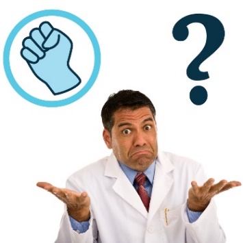 A doctor shrugging. Above is a violence icon with a question mark icon. 