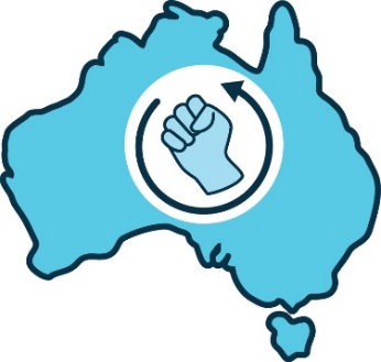 A map of Australia with a violence icon  on it. Surrounding the icon is an arrow going around. 