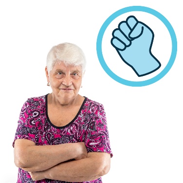 An older woman with a violence symbol above. 