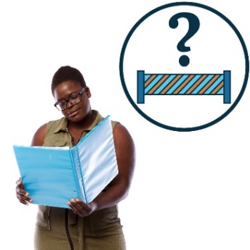 A person reading a document. Above is an icon of a barrier with a question mark.