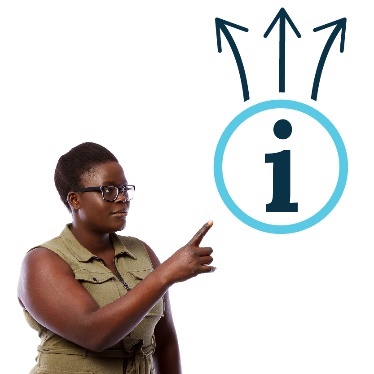 A person pointing to an information symbol. There are arrows coming off the information symbol in different directions. 