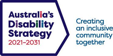 Australia's Disability Strategy 2021-2031 logo with the text 'Creating an inclusive community together'.