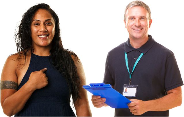 2 people working in support. One of them is holding a clipboard.