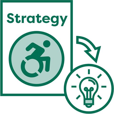 An arrow pointing from The Strategy document to a glowing lightbulb.