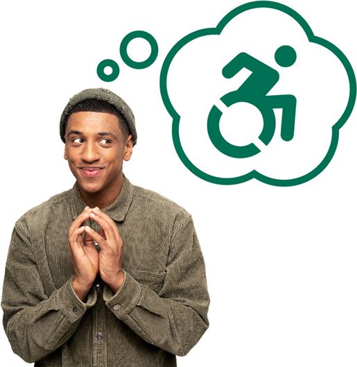 A person planning to do something bad. They have a thought bubble with a disability icon in it.