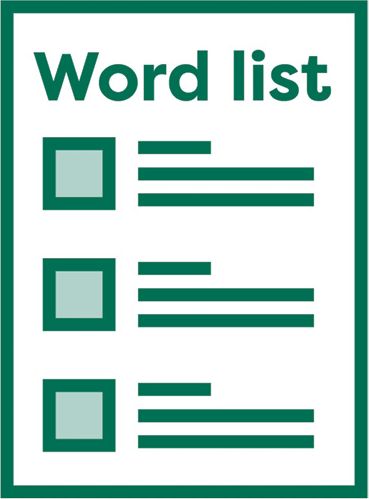 A 'Word list' document - A list with images next to each item.