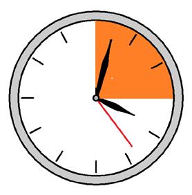 Clock with one quadrant highlighted orange.