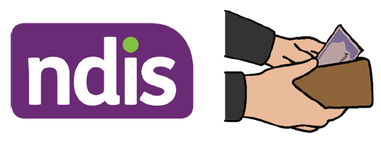 NDIS logo next to two hands taking money from a wallet.