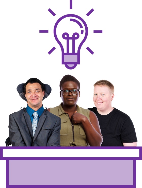 3 people behind a desk with a lightbulb above their heads. 