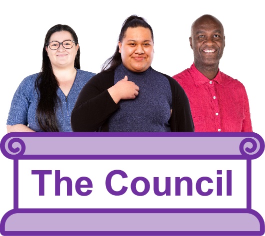 3 people behind a podium that says 'The Council'.