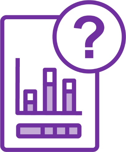 A document with a data graph on it. Next to the document is a question mark.