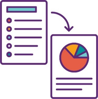 An arrow pointing from a document with a list to a document with a graph on it.