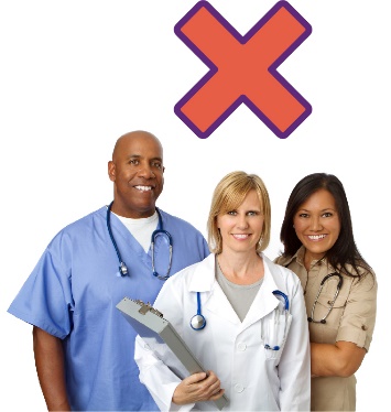 3 healthcare workers and a cross.