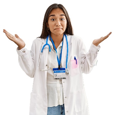 A healthcare worker shrugging their shoulders.