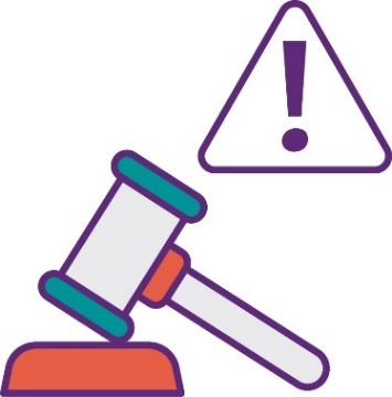 A gavel and a problem icon.