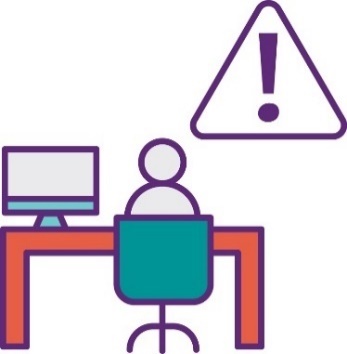 A person at a desk. Above them is a problem icon.