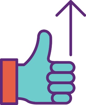  A thumbs up icon and an arrow pointing up.