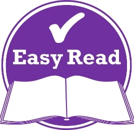 Easy read logo, showing an open book with a tick above it.