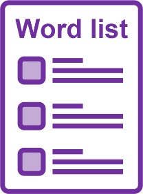 A Word list icon, showing a list of words with pictures next to them.