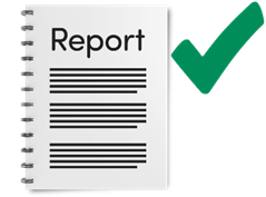 A report document. A green tick.