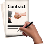 A hand writing on a contract document.