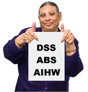 A person holding a document that says, 'D S S A B S A I H W'