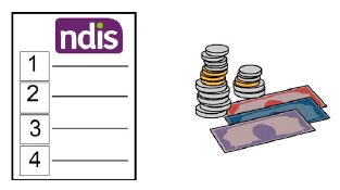 Document containing NDIS logo and a list, next to some money.