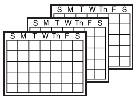 Three sheets that each represent a calendar month.