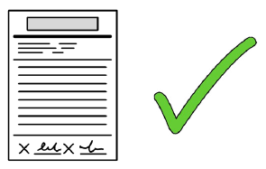 A form next to a green check mark.