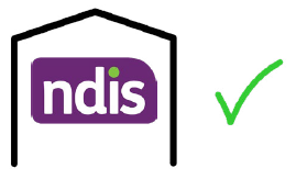 NDIS logo within a house, next to a green check mark.