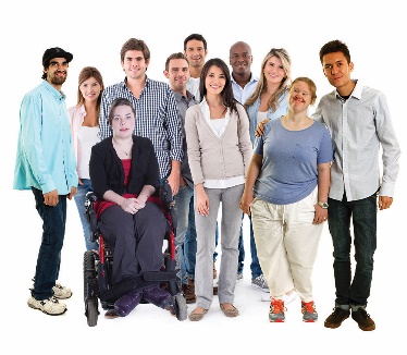 A large group of people. Some of them are people with disability.