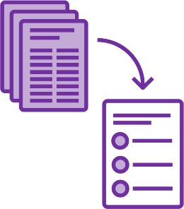 A large document with an arrow pointing to a single document.