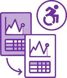 A data icon with an arrow pointing to another data icon in a different colour, with a disability icon above it.