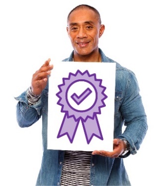 A person holding a document that has a good quality icon on it.
