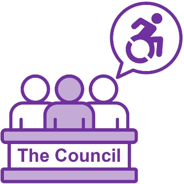 3 people behind a podium. On the podium it says 'The Council'.