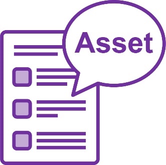 A document with a speech bubble that says 'Asset'.