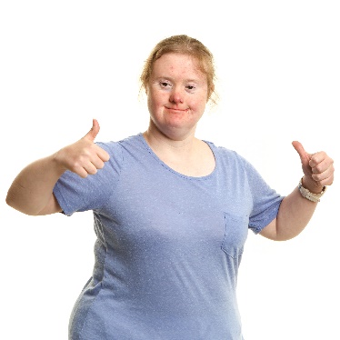 A person with disability giving 2 thumbs up.