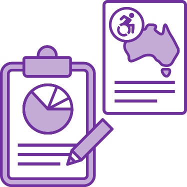 A clipboard with an icon of data and document that has a map of Australia and a disability icon.
